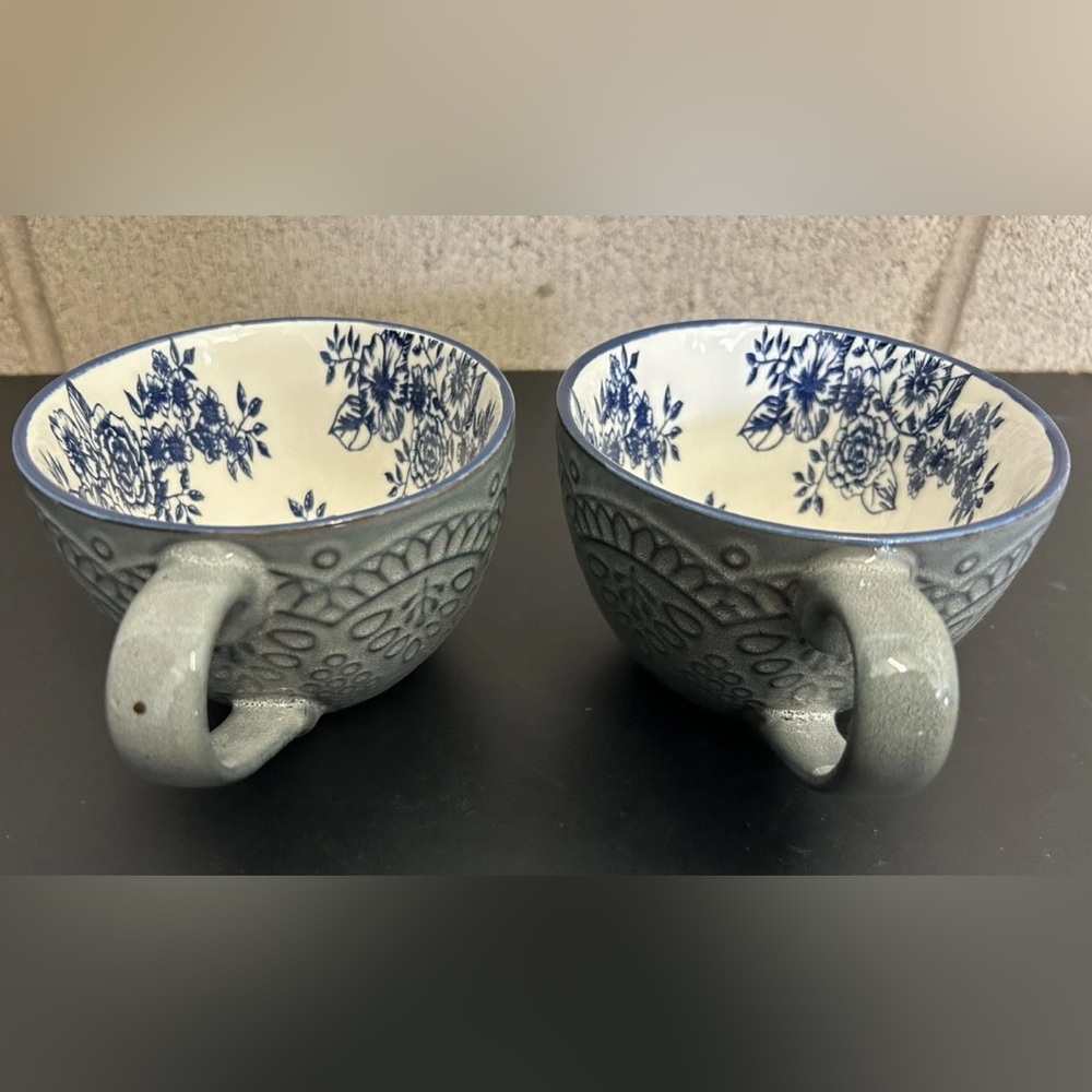 Lot Of 2 Pfaltzgraff Gabriela Blue Floral Tea Coffee Mug Cup 11293161